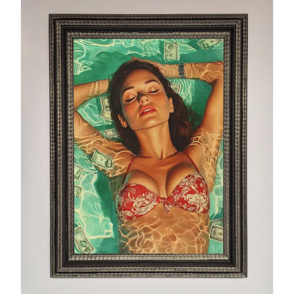 Money Pool Babe Framed Wall Art - A3 (29.7 x 42 cm) / Ornate Silver Black - Framed Print