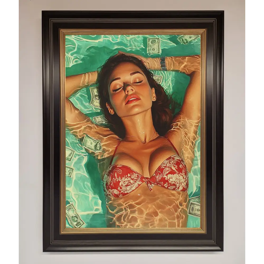 Money Pool Babe Framed Wall Art - B0 (100 x 141 cm) / Black Gold - Framed Print