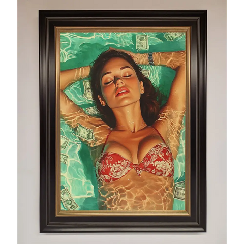 Money Pool Babe Framed Wall Art - B0 (100 x 141 cm) / Black Gold - Framed Print