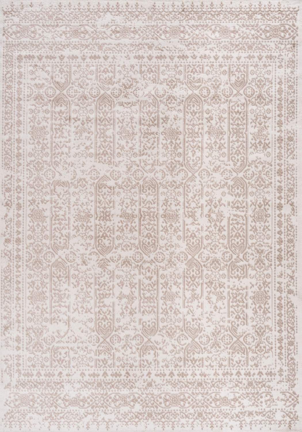 Beige rug with intricate floral and geometric patterns in cream tones montana cream vintage style area rug