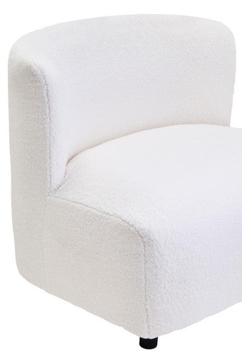Montreal ivory boucle effect armless lounge chair with white plush faux fur and black legs for cozy seating