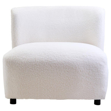 Montreal ivory boucle effect armless lounge chair with white plush faux fur and black legs for cozy seating