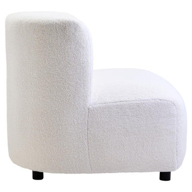 Montreal ivory boucle effect armless lounge chair with white plush tufted upholstery and black legs