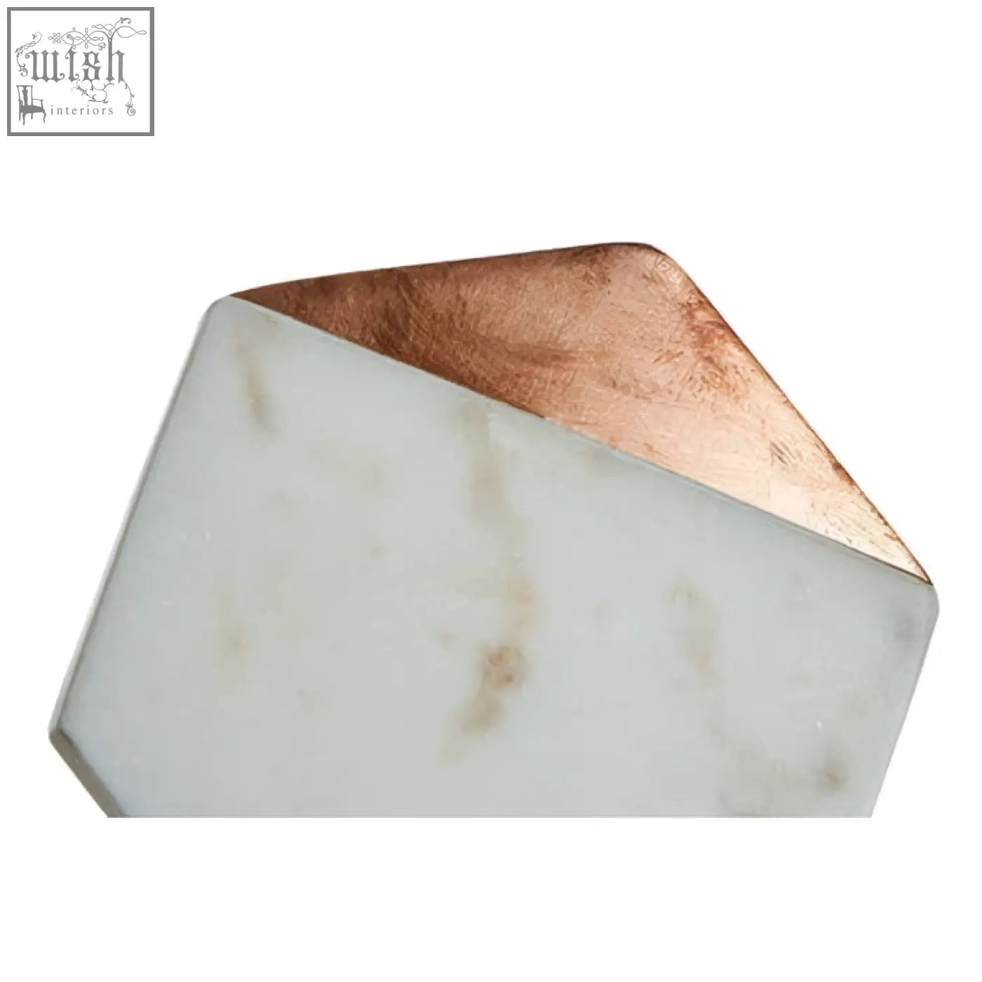A sleek white marble coaster with polished copper inlay edge from monzaro set of four white marble coasters