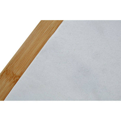 Monzaro white marble and bamboo cheese board with sleek white marble insert and natural wood edge for serving