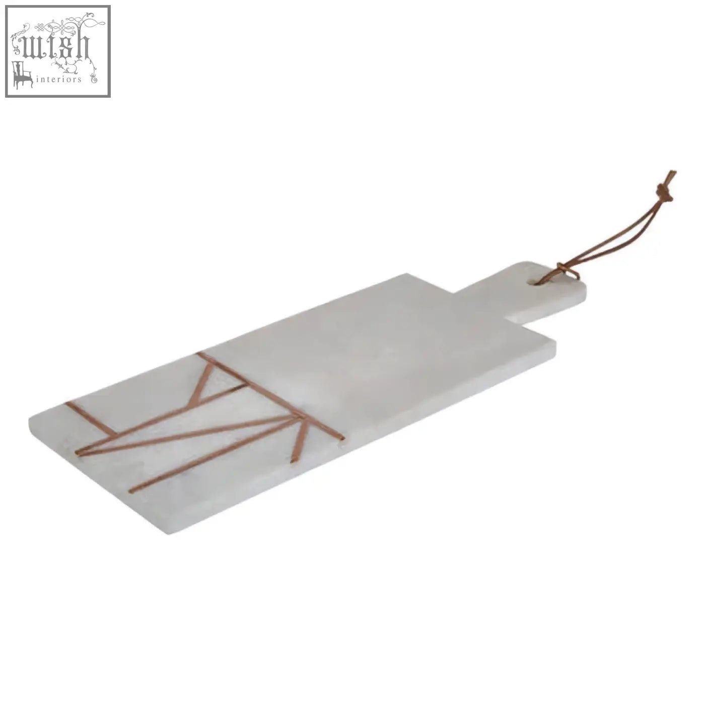 White marble paddle board with copper inlay and braided rope handle from monzaro white marble collection