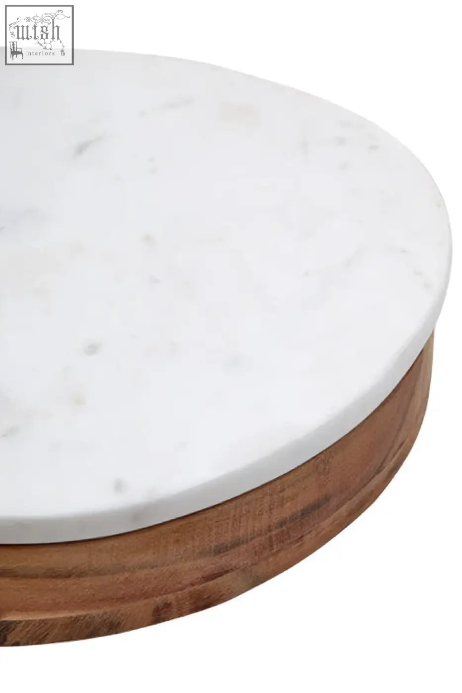 Monzaro wood cheese knife and board set with white marble top and warm brown wooden base for serving cheese
