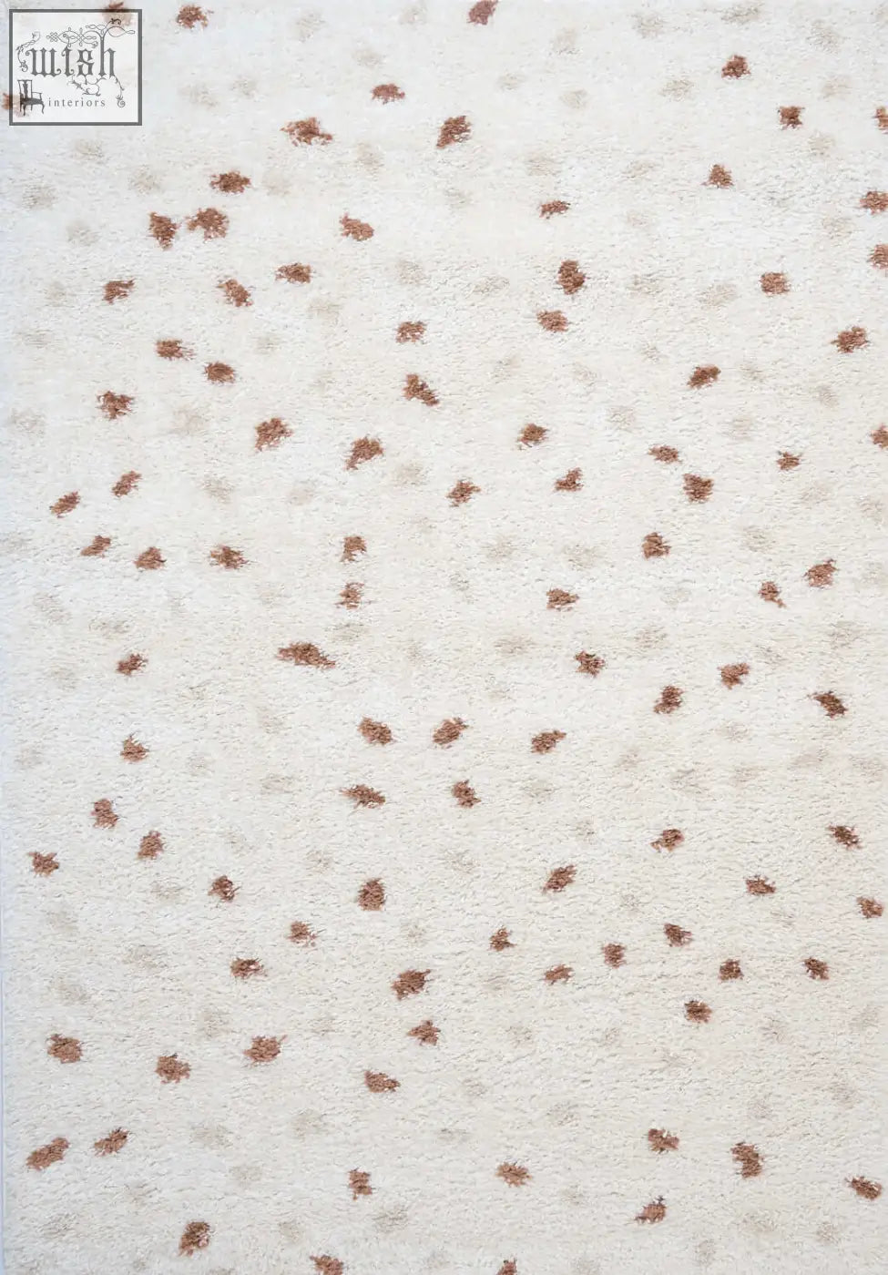 Creamy plush shaggy cream terra biscotti rug with brown leaf patterns perfect for cozy home decor