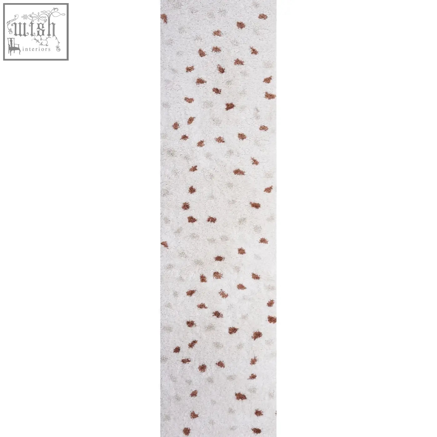 White textured rug with scattered copper metallic dots in moodi shaggy cream shaggy cream terra design