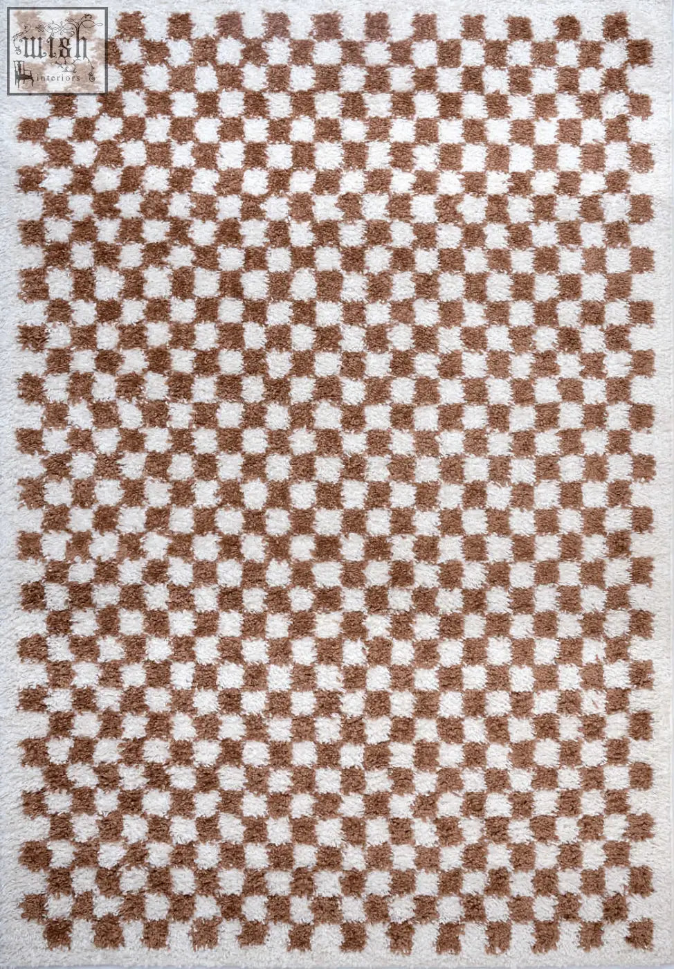 A plush brown and white checkered moodi shaggy terra pixelate rug with a soft textured surface for cozy decor