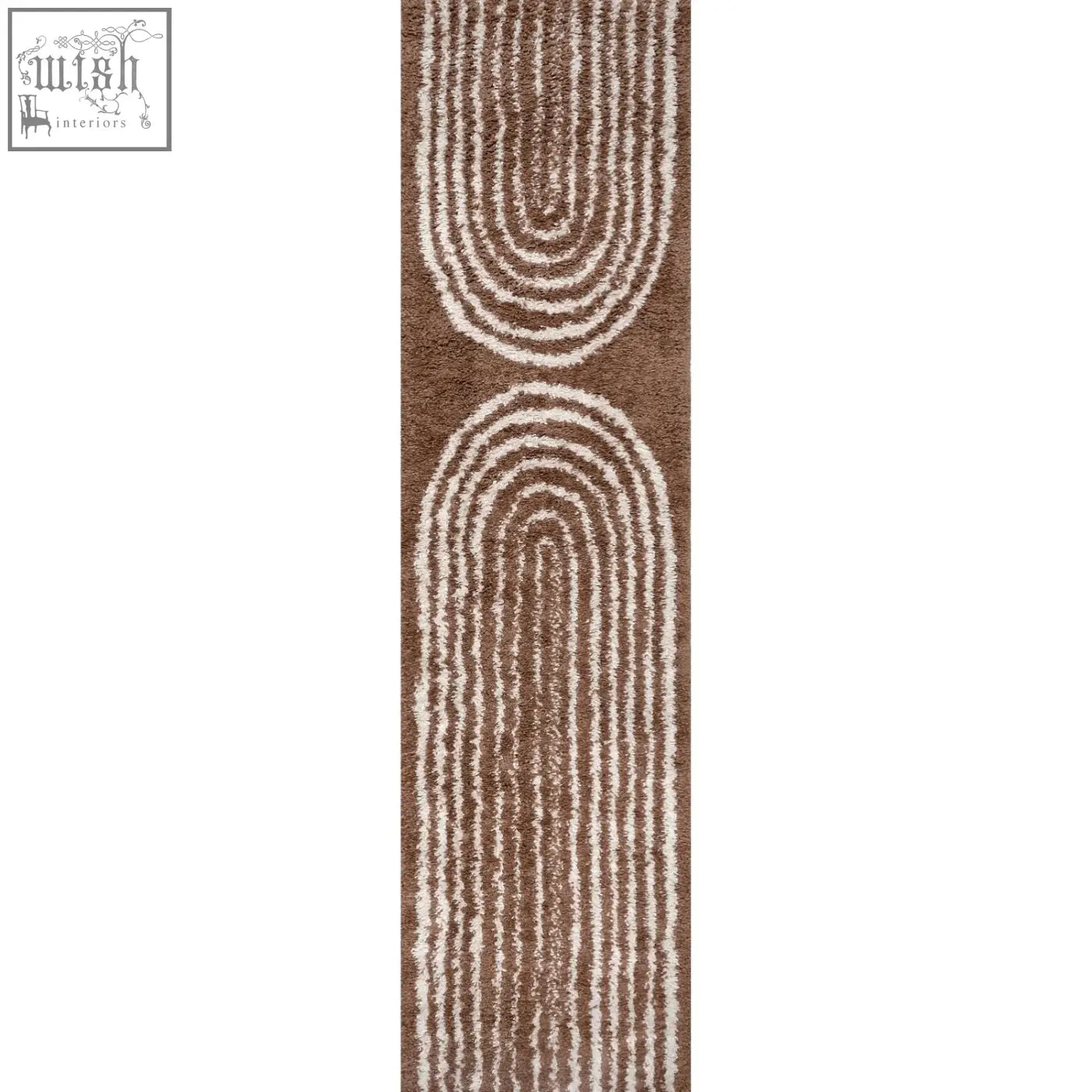 Brown and cream abstract patterned moodi shaggy terra shaggy terra tawny rug with concentric curved lines