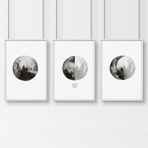 Moon phases wall art | Home office decor set of 3 prints