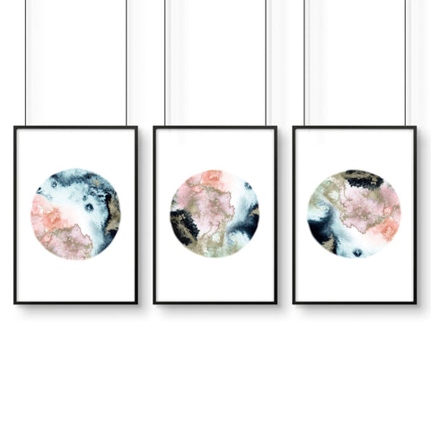 Phases of the moon print | set of 3 wall art for living room