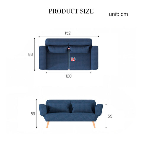 Navy blue upholstered morales foldable sofa bed with wooden legs designed as a kid sofa bed and foldable sofa bed