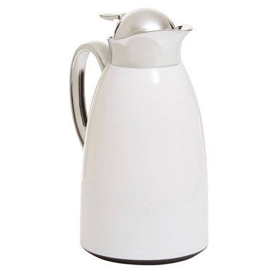 White ceramic vacuum jug morar with sleek silver lid and handle perfect for keeping drinks hot or cold