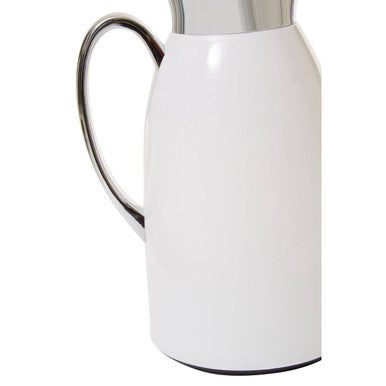 White ceramic vacuum jug with a sleek silver metallic handle and lid morar white vacuum jug
