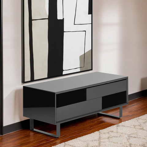 Modern matte black media console with sleek minimalist design and metallic legs for moritz black high gloss style