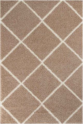 Moroccan beige shaggy rug with a beige color and white diamond pattern perfect for cozy living spaces