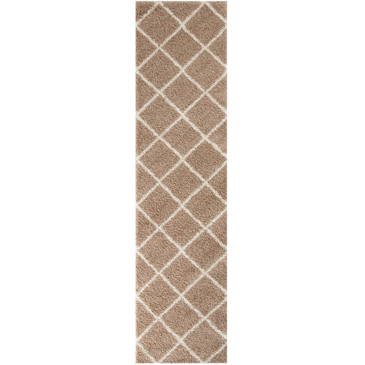 Moroccan beige shaggy rug with diamond pattern featuring plush beige and cream tones perfect for cozy spaces