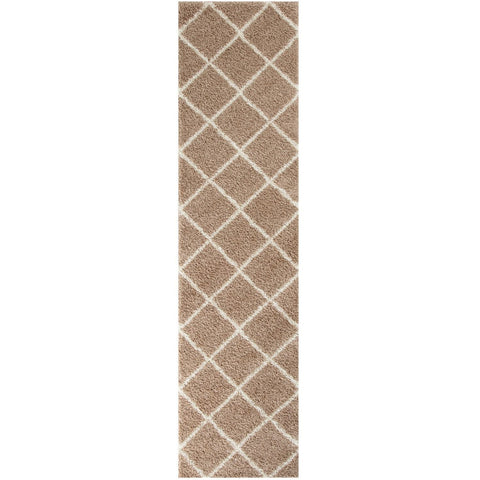 Moroccan beige shaggy rug with diamond pattern featuring plush beige and cream tones perfect for cozy spaces