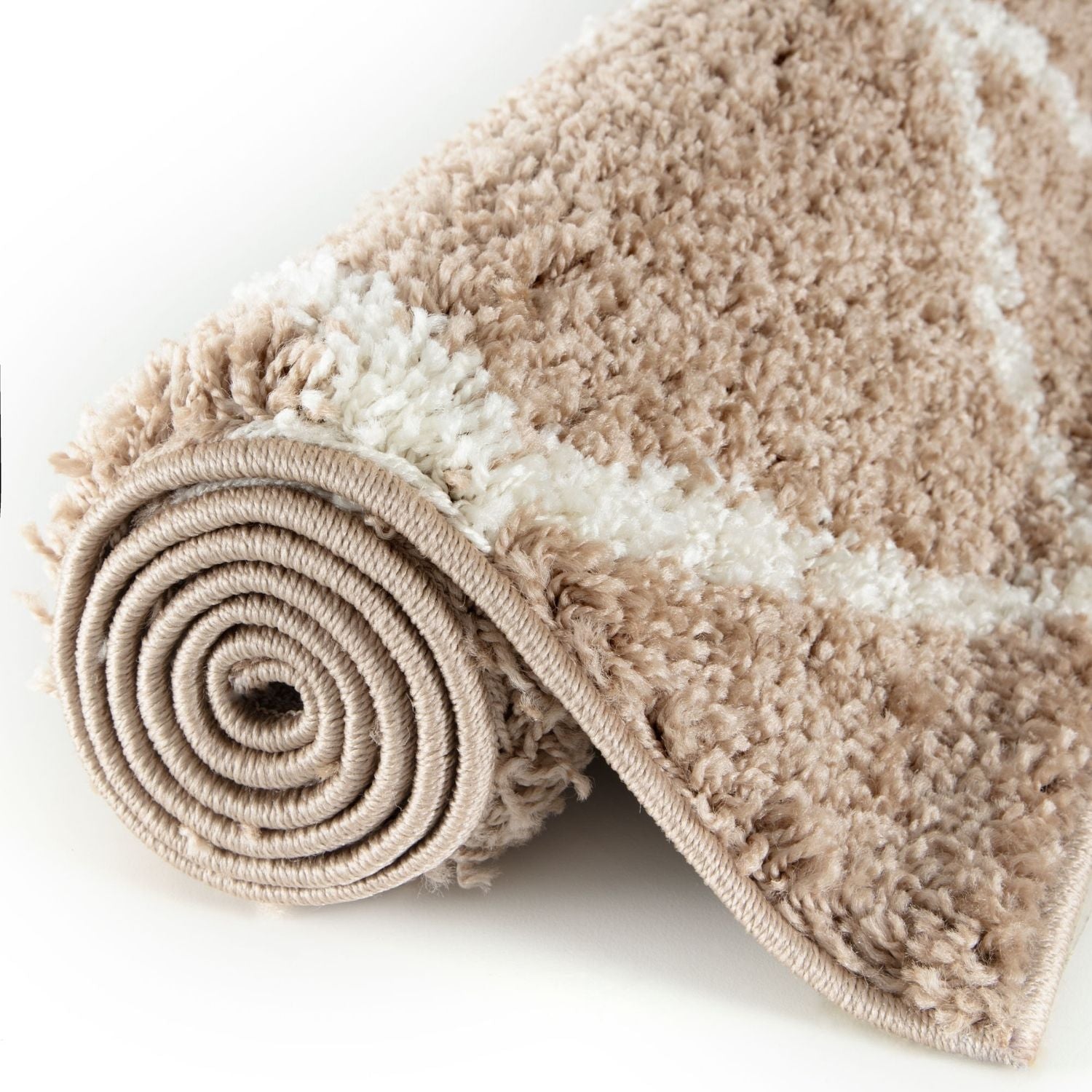 A plush moroccan beige shaggy rug with a soft textured surface perfect for cozy home decor