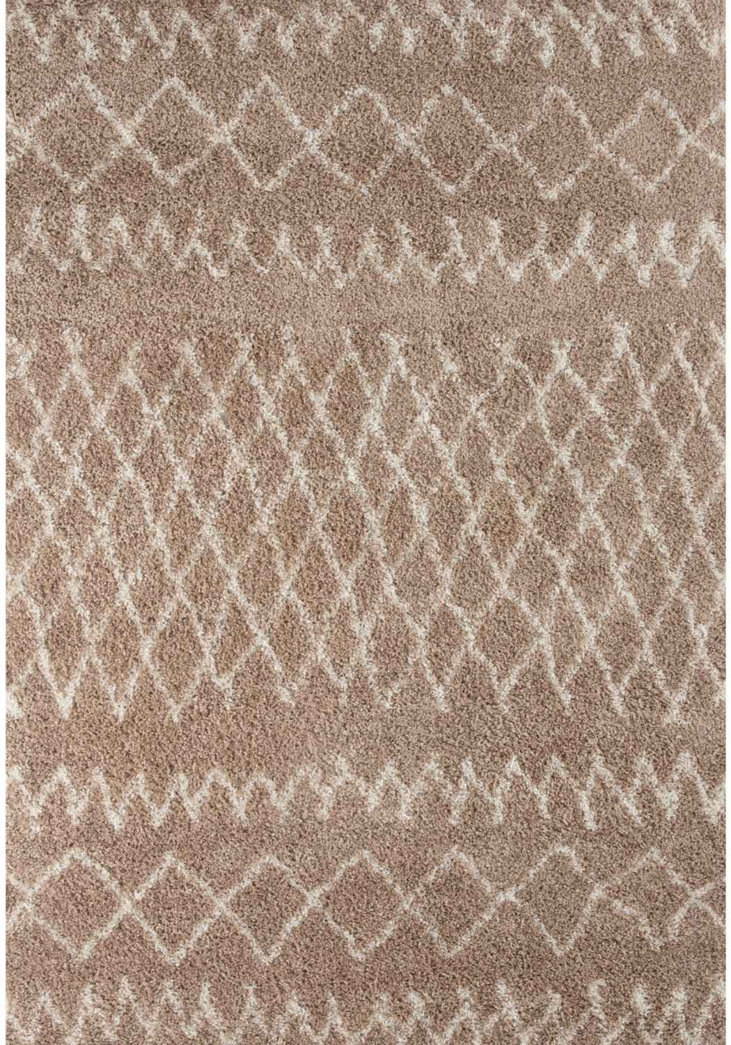 Moroccan beige shaggy rug with a soft textured surface and beige cream geometric pattern perfect for cozy spaces