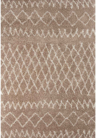 Moroccan beige shaggy rug with a soft textured surface and beige cream geometric pattern perfect for cozy spaces