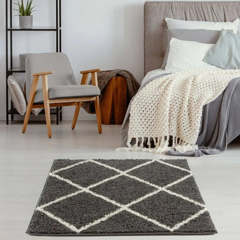 Moroccan Dark Grey Shaggy Rug | 540 - Rugs