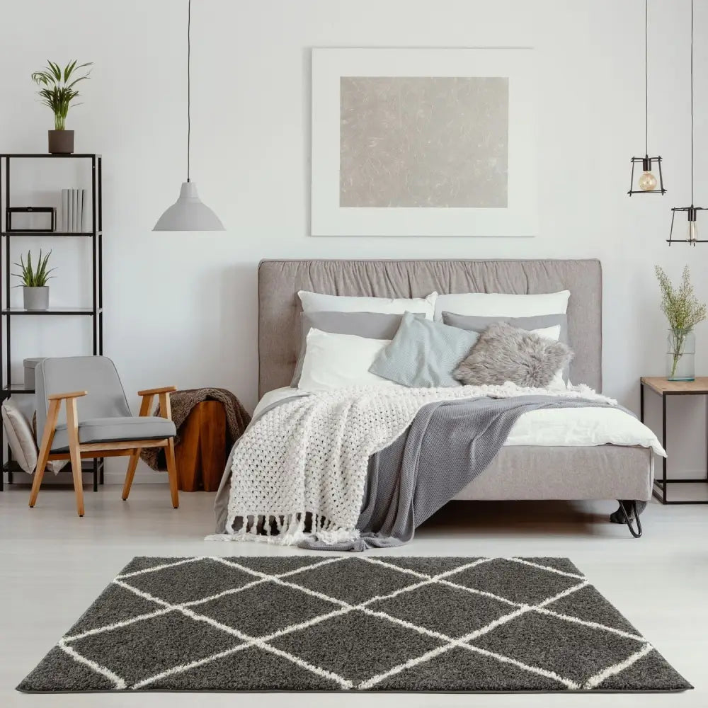 Moroccan Dark Grey Shaggy Rug | 540 - Rugs