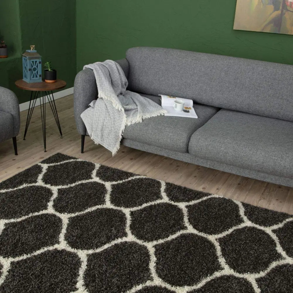Moroccan Dark Grey Shaggy Rug | 640 - Rugs