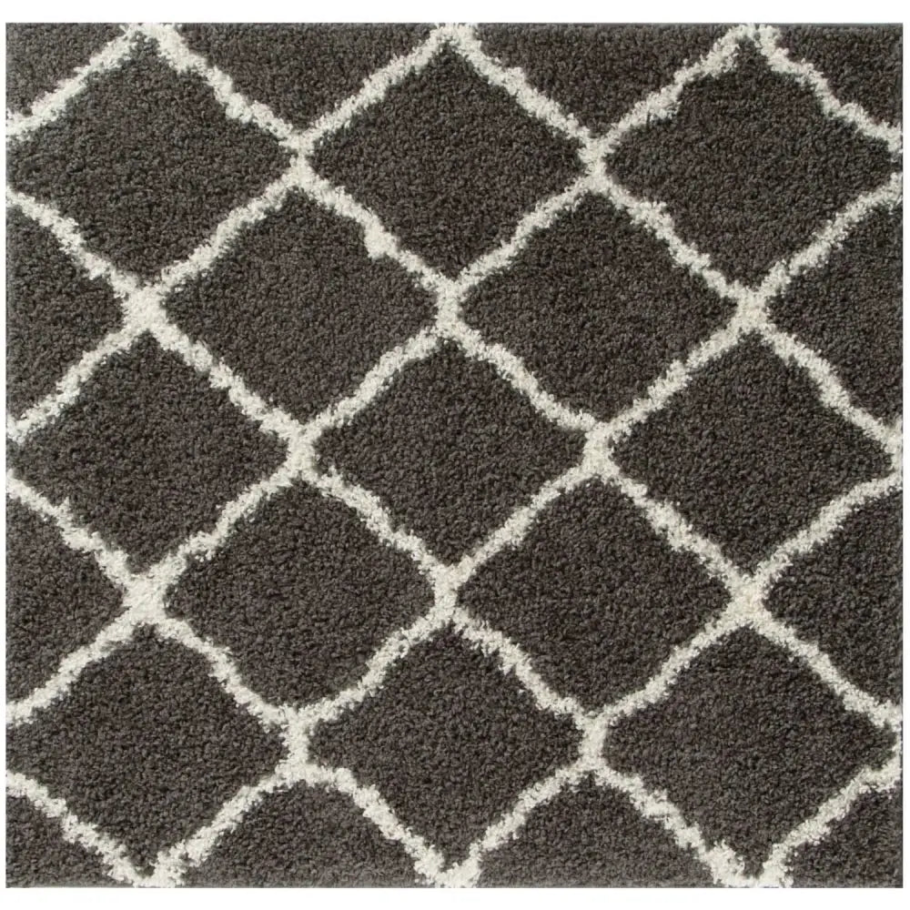 Moroccan Dark Grey Shaggy Rug | 740 - 120X120 cm - Rugs
