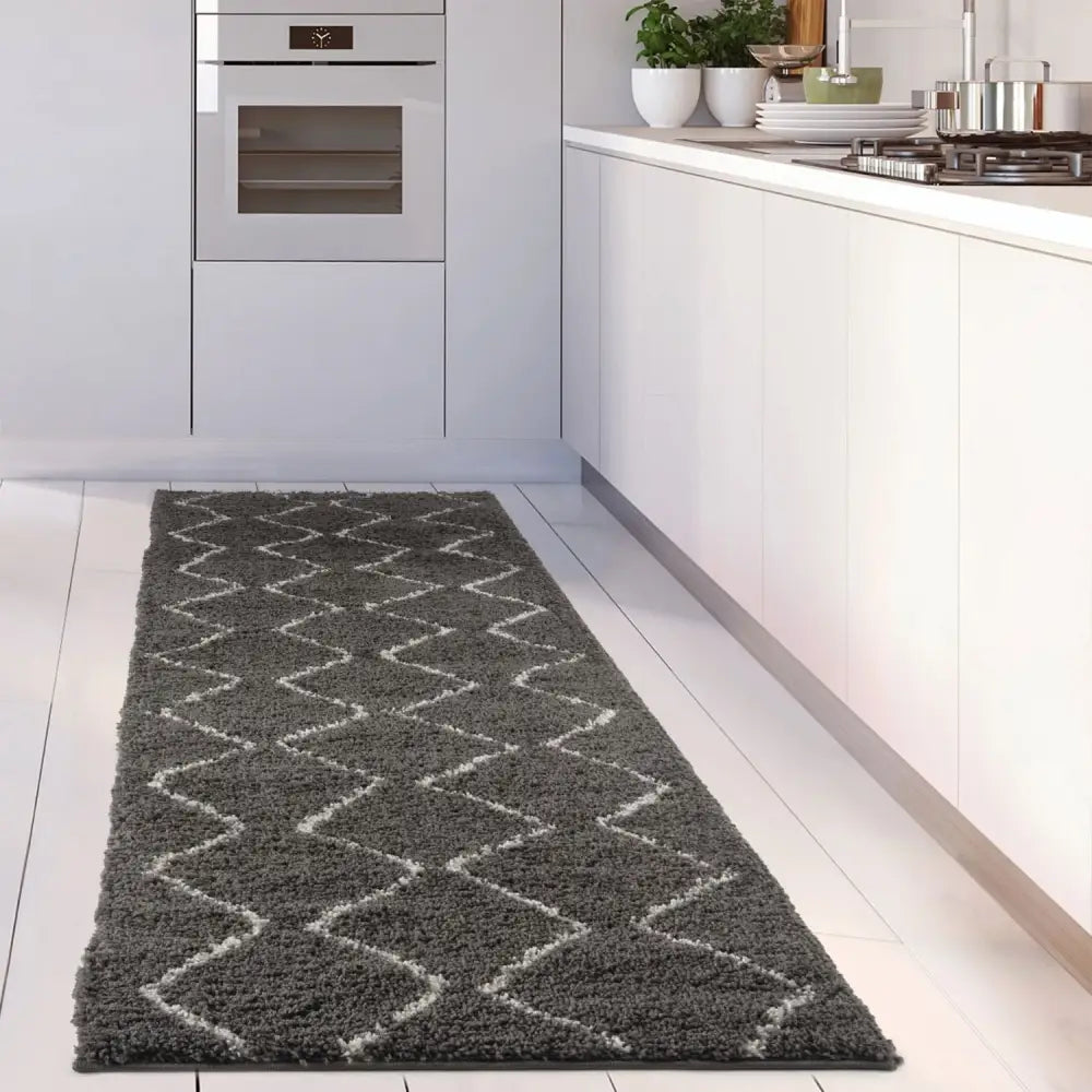 Moroccan Dark Grey Shaggy Rug | 840 - Rugs
