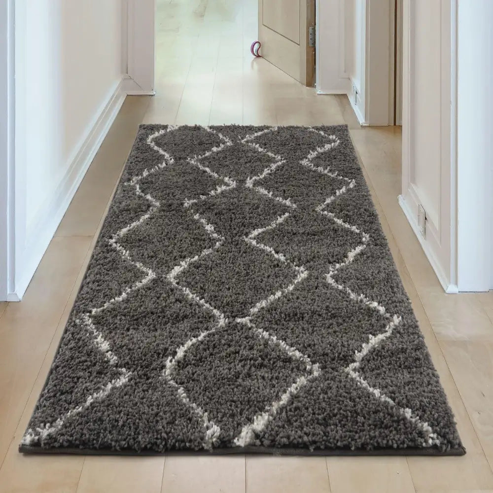Moroccan Dark Grey Shaggy Rug | 840 - Rugs
