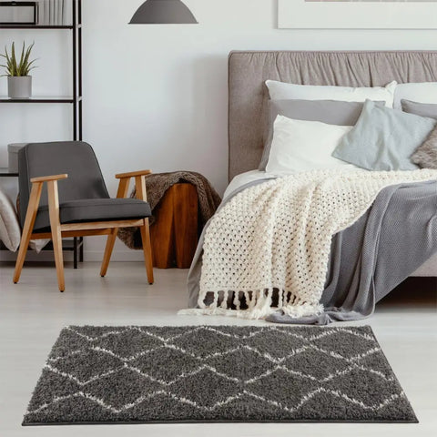 Moroccan Dark Grey Shaggy Rug | 840 - Rugs