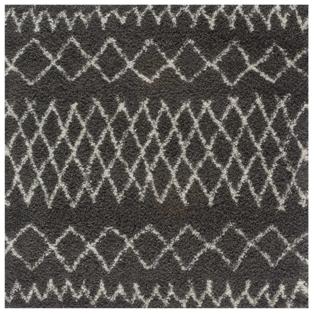Moroccan Dark Grey Shaggy Rug | 940 - 120X120 cm - Rugs