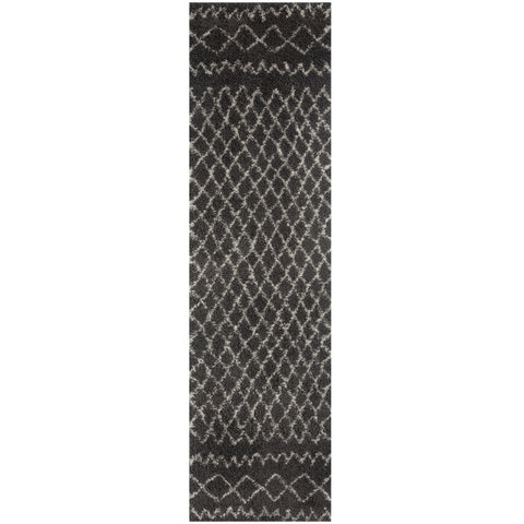 Moroccan dark grey shaggy rug with a textured diamond pattern in lighter grey perfect for cozy spaces