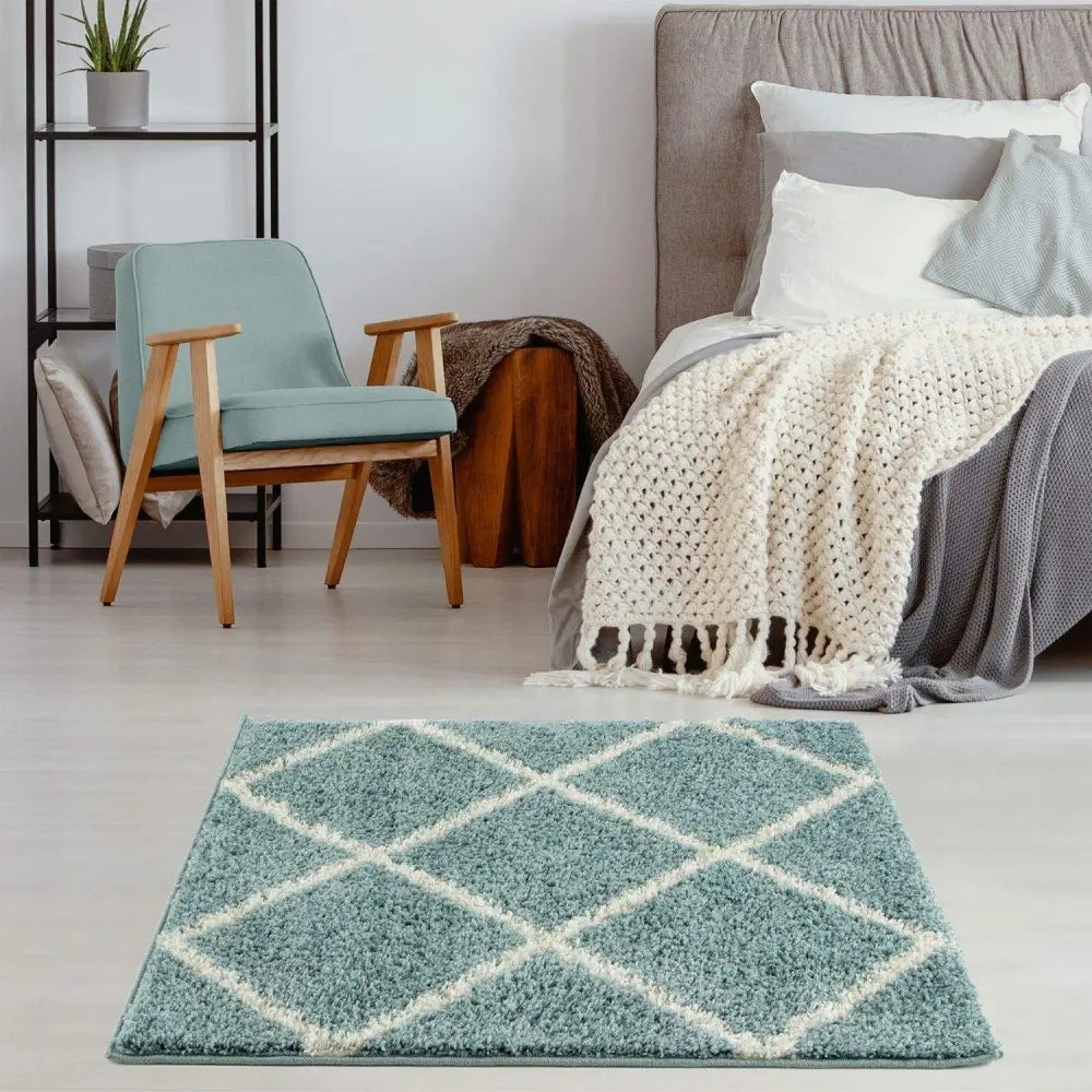 Moroccan Duck Egg Blue Shaggy Rug | 550 - Rugs