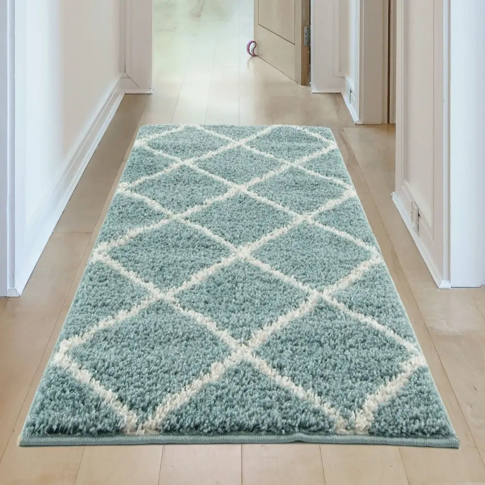 Moroccan Duck Egg Blue Shaggy Rug | 550 - Rugs