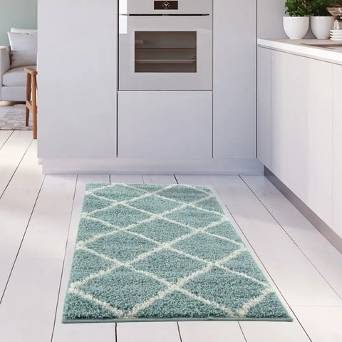 Moroccan Duck Egg Blue Shaggy Rug | 550 - Rugs