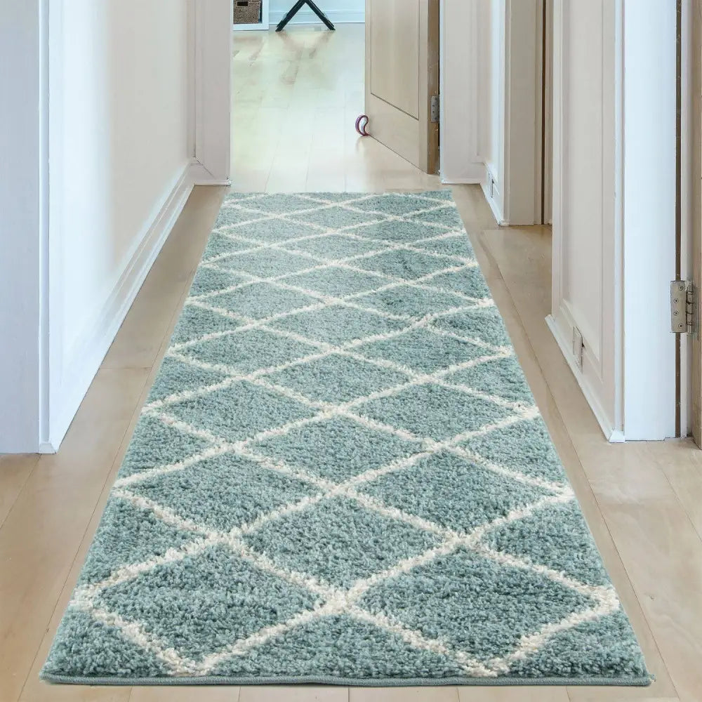 Moroccan Duck Egg Blue Shaggy Rug | 550 - Rugs
