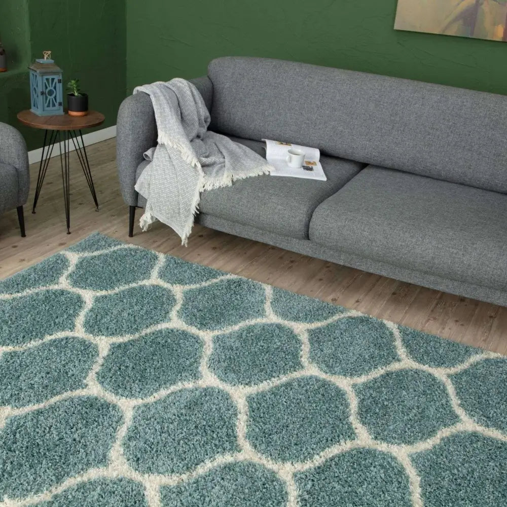 Moroccan Duck Egg Blue Shaggy Rug | 650 - Rugs