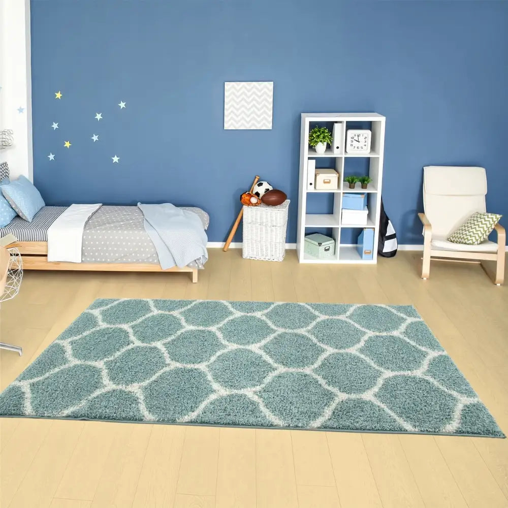 Moroccan Duck Egg Blue Shaggy Rug | 650 - Rugs