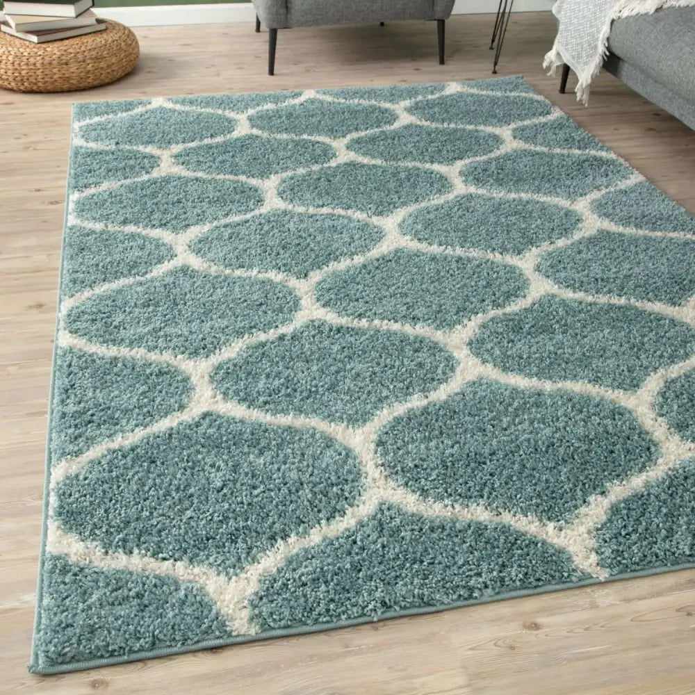 Moroccan Duck Egg Blue Shaggy Rug | 650 - Rugs