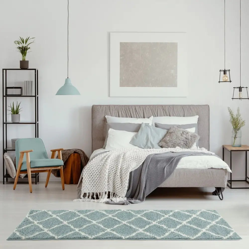 Moroccan Duck Egg Blue Shaggy Rug | 750 - Rugs