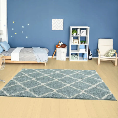 Moroccan Duck Egg Blue Shaggy Rug | 750 - Rugs