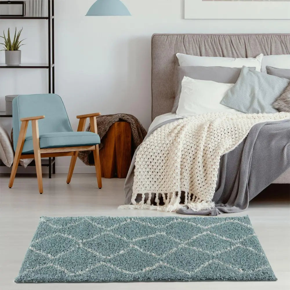 Moroccan Duck Egg Blue Shaggy Rug | 850 - Rugs