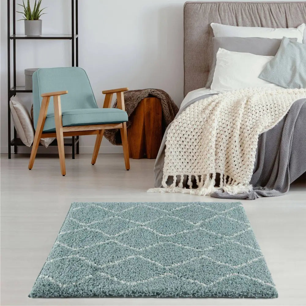 Moroccan Duck Egg Blue Shaggy Rug | 850 - Rugs