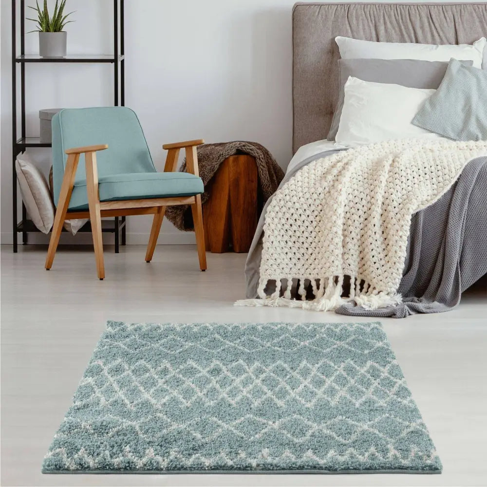 Moroccan Duck Egg Blue Shaggy Rug | 950 - Rugs