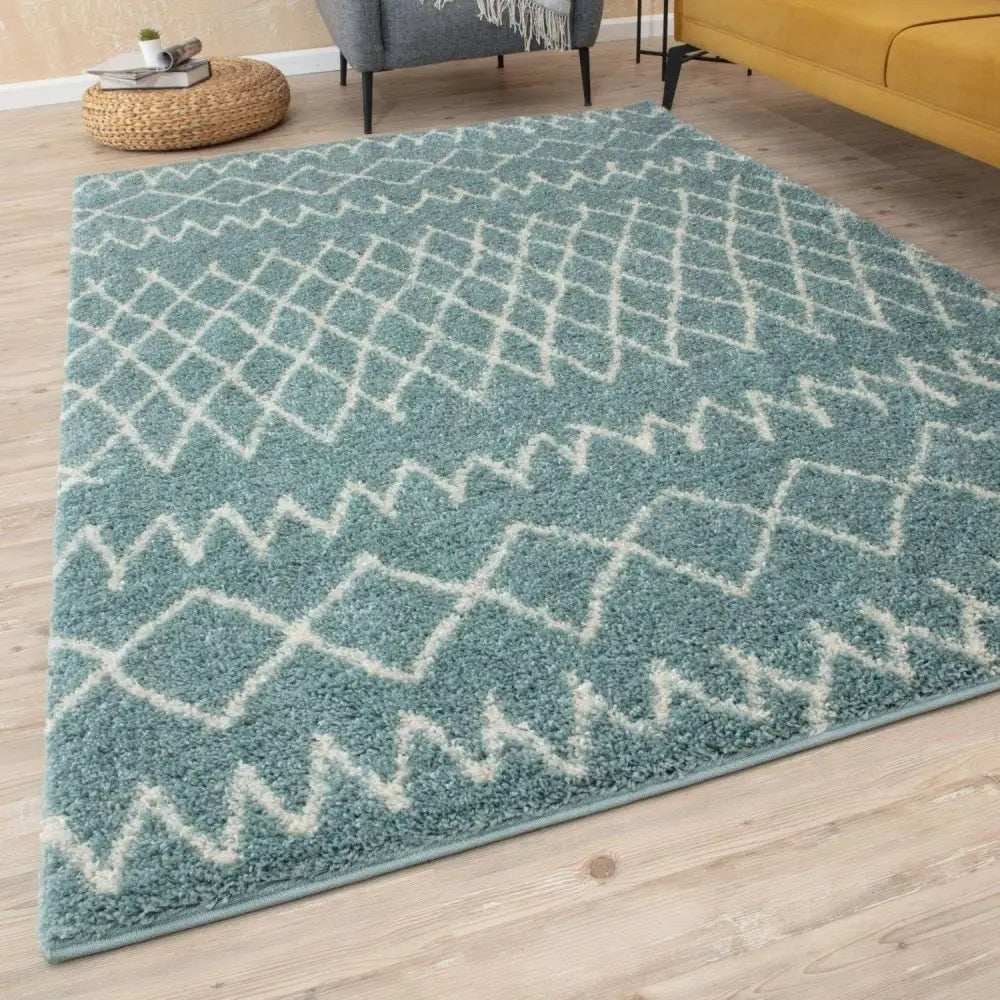 Moroccan Duck Egg Blue Shaggy Rug | 950 - Rugs