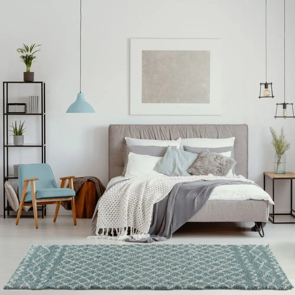 Moroccan Duck Egg Blue Shaggy Rug | 950 - Rugs